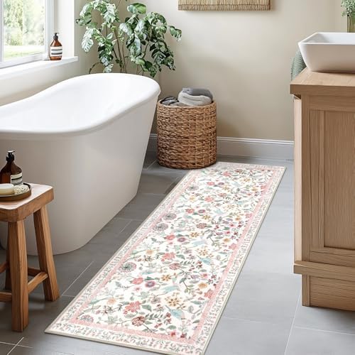 Rugalia Floral Washable Runner Rug, 2x6 Pink Rug Runners - Image 6