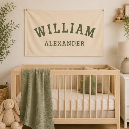 Custom Baby Name Canvas Banner Personalized Nursery Pennant Flag Wall Decor by DUNACO