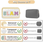 Chenille Letter Clear Makeup Bags Glam Pouch, Preppy Patch Makeup Bag - Image 5