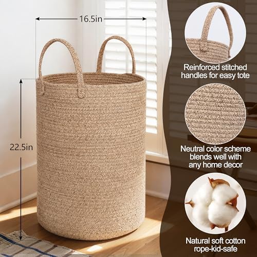 MEGASKET Large Woven Laundry Basket, 80L Tall Blanket Storage - Image 2