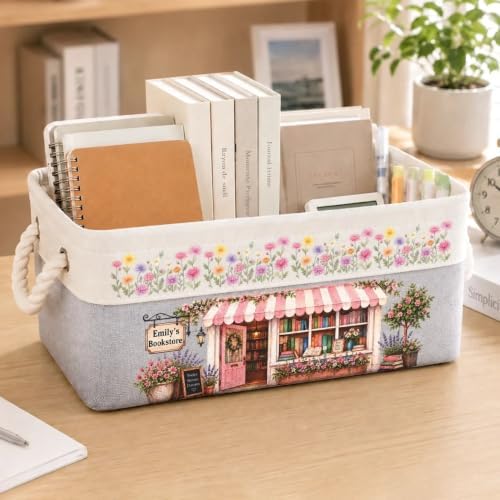 Custom Book Storage Basket, Personalized Little Corner Bookshop Organizer - Image 4