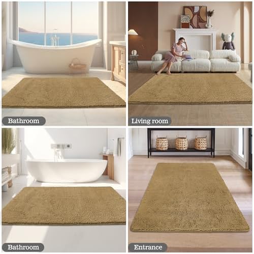 Yeaban Chenille Tan Bathroom Rug 36"x60", Non-Slip Rubber Backing - Image 5