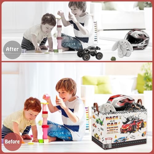 Race Car Toy Storage Basket, Collapsible Kids Laundry Hamper - Image 5