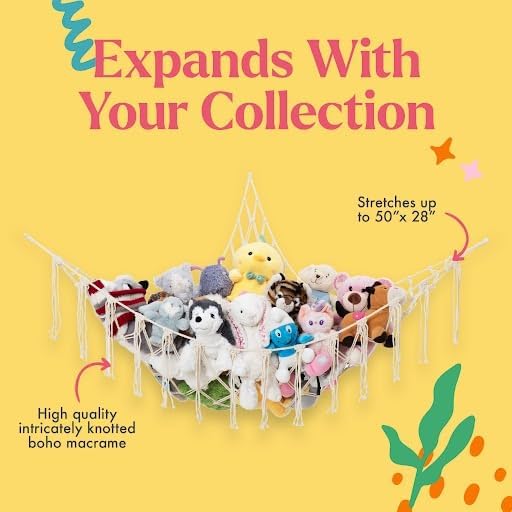 Large Macrame Stuffed Animal Storage Hammock | Holds 12 lbs | Corner Stuffed - Image 3