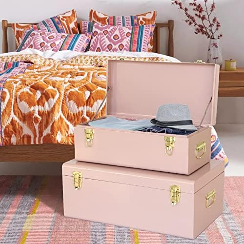 Vixdonos Metal Trunks College Dorm Steel Chests Decorative Storage Box Set of 2 - Image 4