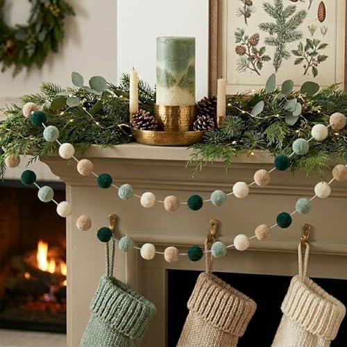 Boho Pom-Pom Felt Garland Sage Green - Image 6
