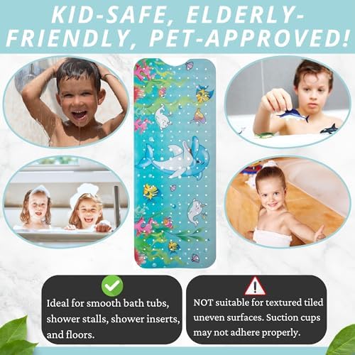 ENKOSI Non-Slip Bath Mat and Shower Mat 40x16 Extra Long, Dolphin Print - Image 5
