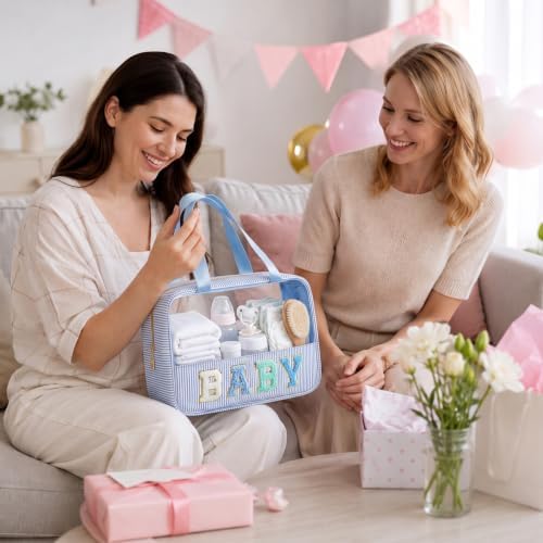 Sanwuta Seersucker Baby Bag Chenille Letter Clear Makeup Bag - Image 5