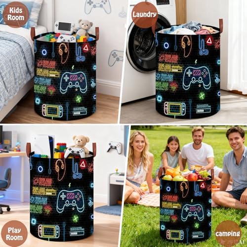 Gaming Laundry Basket, Large Neon Color Nursery Hamper, Gamer Room Decor - Image 5