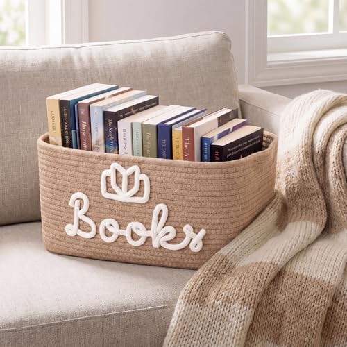 Books Lover Storage Basket Woven Cotton Rope Storage Bins Gift - Image 2