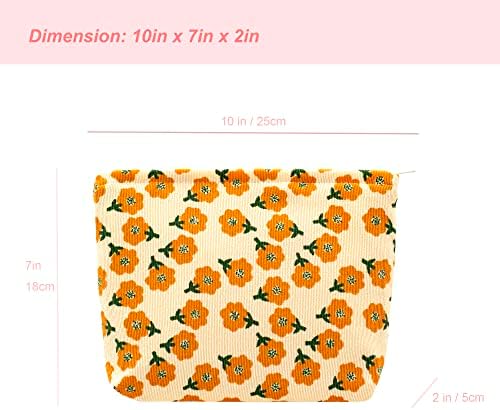Flat Makeup Bag for Women, Zipper Cosmetic Pouch for Purse, Flower Yellow - Image 2