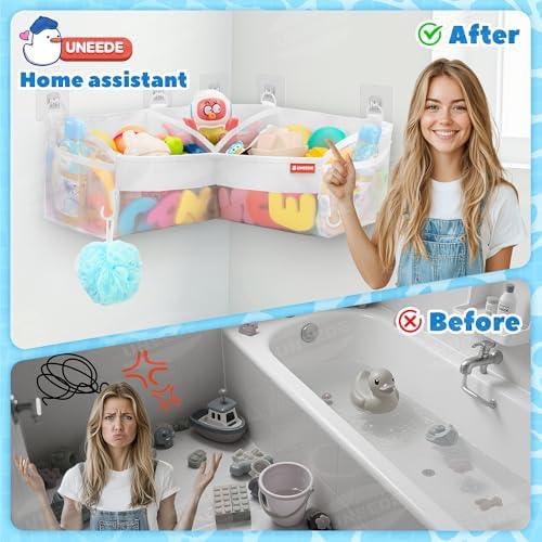 UNEEDE Bath Toy Storage 3 Compartment Corner Bath Toy Storage Organizer - Image 6