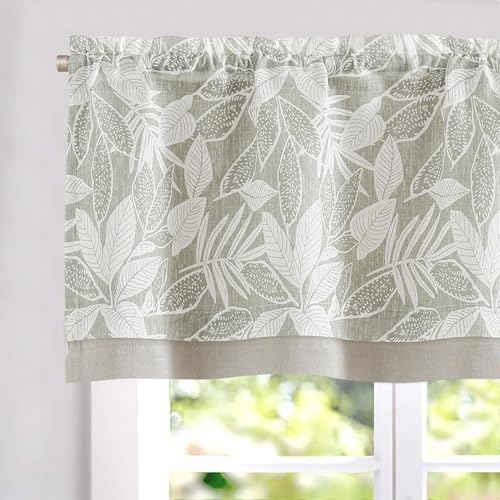 Vangao Floral Valances for Windows Leaf Grey W50 X 16L 1 Panel by Vangao