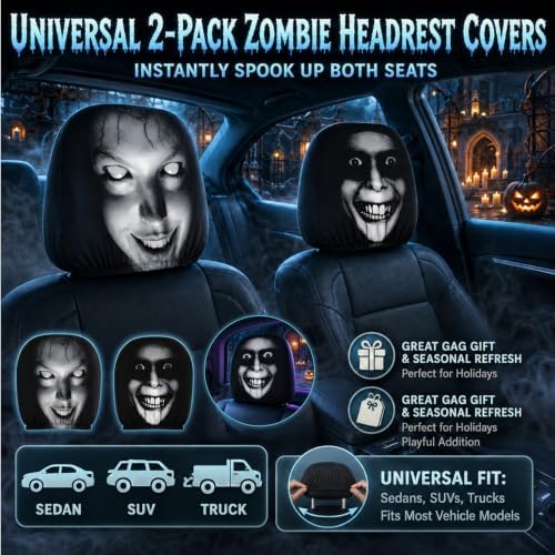 2 Pack Scary Headrest Covers for Cars, Funny Scary Face Auto Seat Elastic - Image 7