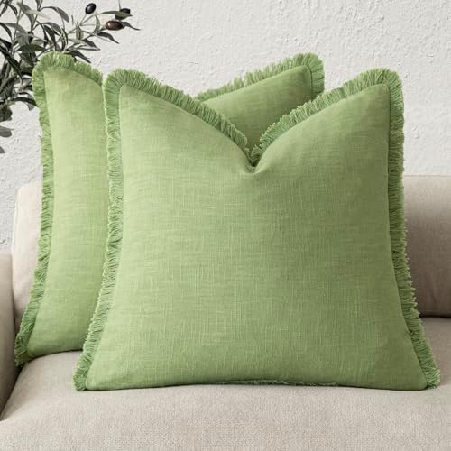 Foindtower Decorative Linen Fringe Throw Pillow Covers 20×20 Lime Green by Foindtower