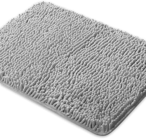 Yeaban Chenille Gray Bathroom Rug 24"x36", Non-Slip Rubber Backing by Yeaban