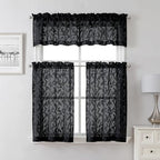 Lecloud Leia Black Valances Sheer Cafe Curtains 24 Inch Length 2 Pieces - Image 2