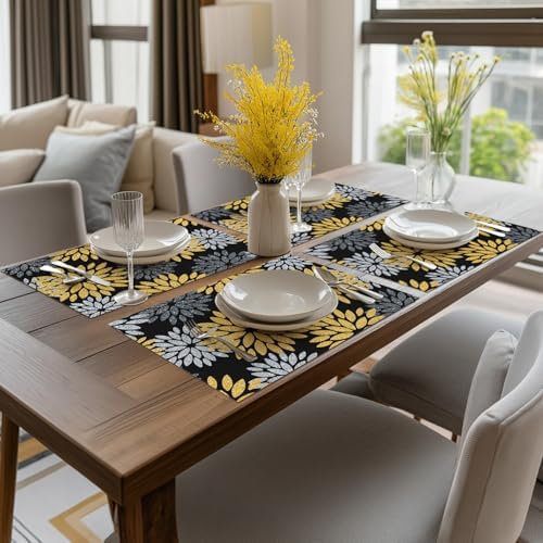 Artoid Mode Floral Vinyl Placemats Set of 4, 12x18 Inch New Year Washable - Image 5