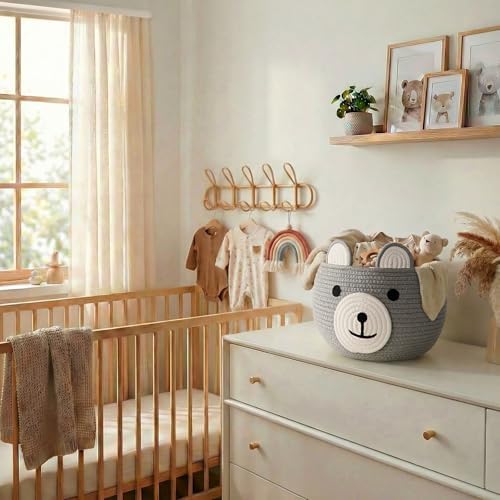 CherryNow Baby Basket for Gifts Empty, Cute Bear Design, Light Grey - Image 3