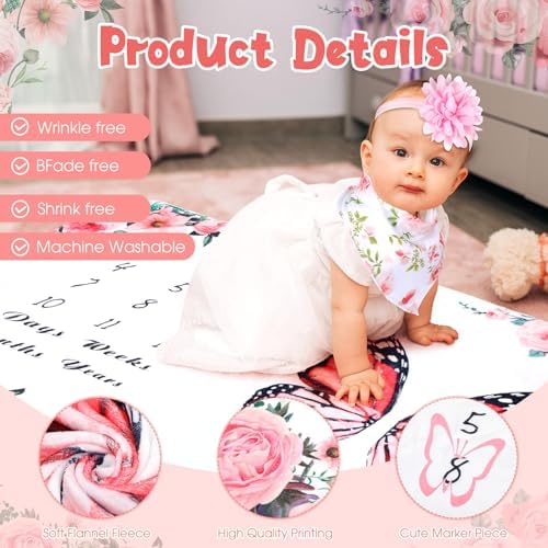 Chumia 6 Pcs Baby Monthly Milestone Blanket, Girl 60"x40" - Image 3
