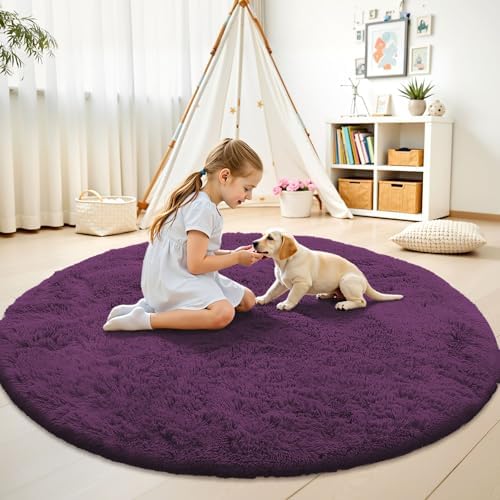 OLANLY Dark Purple Round Rugs for Bedroom - Image 2