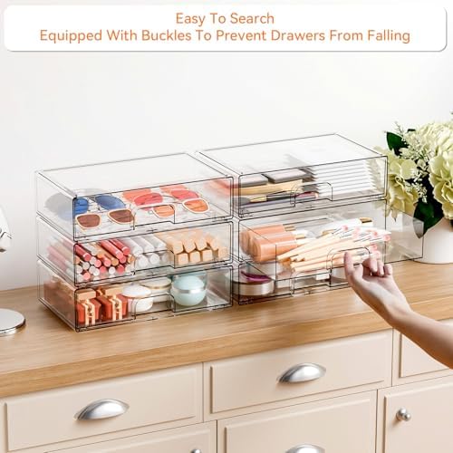 Yieach 12.2''W Clear Stackable Storage Drawers, 4 Pack Acrylic Drawers - Image 2