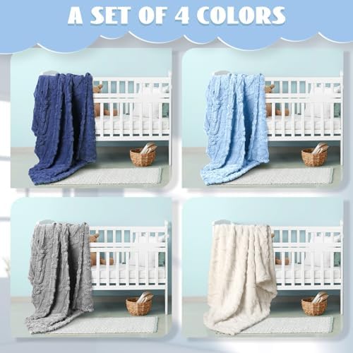 VitalCozy 4 Pcs Fleece Baby Blankets 3D Plush Soft Newborn - Image 4