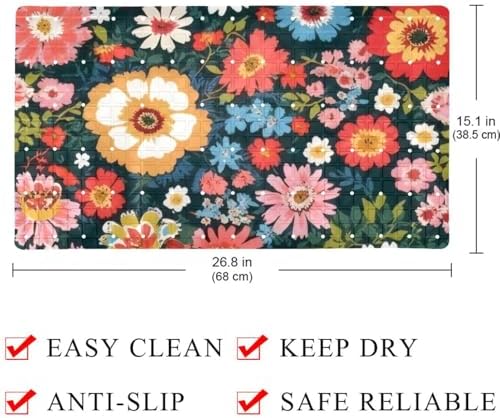 Shower Mat Non Slip 26.8 x 15.1 Inches, Colorful Flower Bathtub Mat Shower - Image 4
