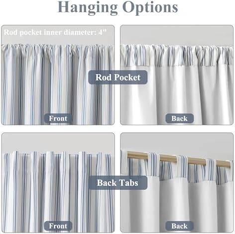 ZJDECOR 63 Inch Blue Stripe Full Blackout Window Curtain Panels - Image 4