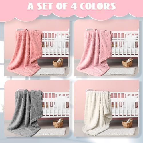 VitalCozy 4 Pcs Fleece Baby Blankets 3D Plush Soft Newborn - Image 4