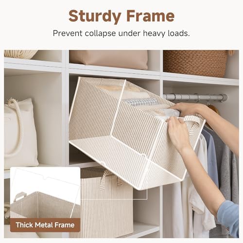 StorageWorks Closet Storage Bins, Khaki and Beige Stripes - Image 4