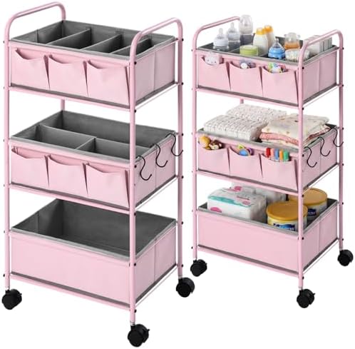 WILLBOND 3 Tier Pink Baby Diaper Caddy Organizer Cart by Willbond+Technology+Limited