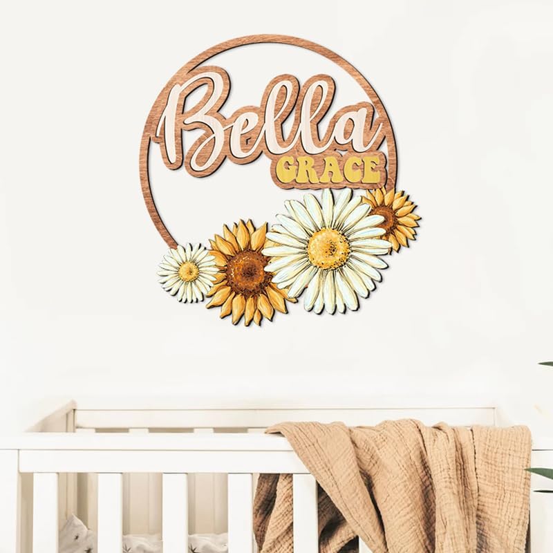 Custom wooden nursery name sign, Boho nursery wood 2 layer, Floral nursery name - Image 2