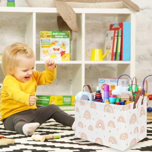 Boho Rainbow Baskets Rectangular, girl basket, Waterproof foldable canvas - Image 3