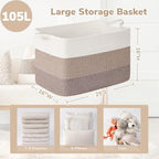 Goodpick 105L Extra Large Woven Rope Blanket Basket, Light Brown - Image 3