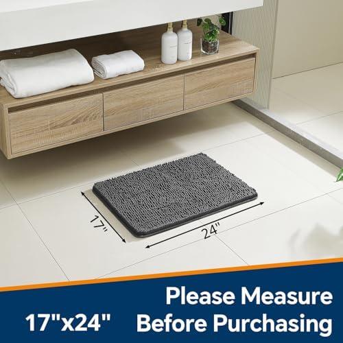 Chenille Bathroom Rug 17"x24" Dark Gray, Non-Slip Plush Bath Mat - Image 2