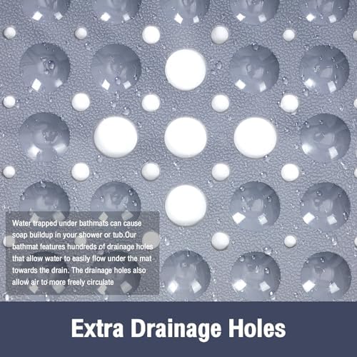 Square Shower Mat Bathtub Mat Tub Bath Mat Non Slip Grey 21"x21" - Image 4
