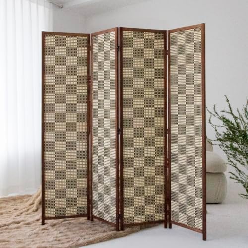 4 Panel Bamboo Room Divider, 5.6 ft Tall Double-Sided Folding Privacy Screen by PawlaBay