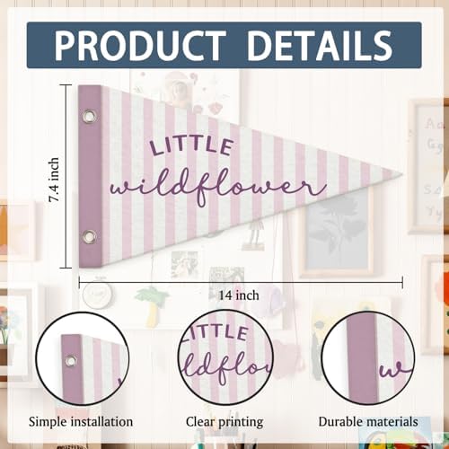 Wildflower Nursery Decor Pennant Felt Banners Flags, Pennant Girls Room Decor - Image 7