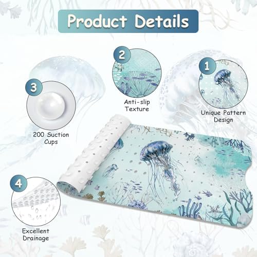 Non Slip Bathtub Mat, Extra Long Jellyfish Bath Mat - Image 4