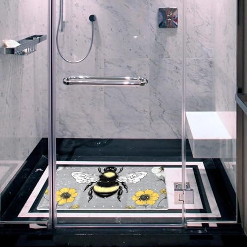 Shower Mat Non Slip 26.8 x 15.1 Inches, Bee Floral Bathtub Mat Shower Stall Mats - Image 6