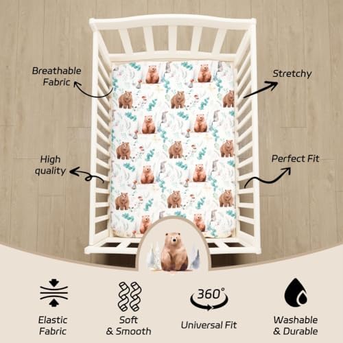 4 Pack Woodland Forest Animals Wood Neutral Unisex Fitted Baby Crib Sheets Set - Image 5
