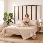 Wood Room Divider Panel with Linen Fabric, Boho Folding Privacy Screen 67" - Image 7