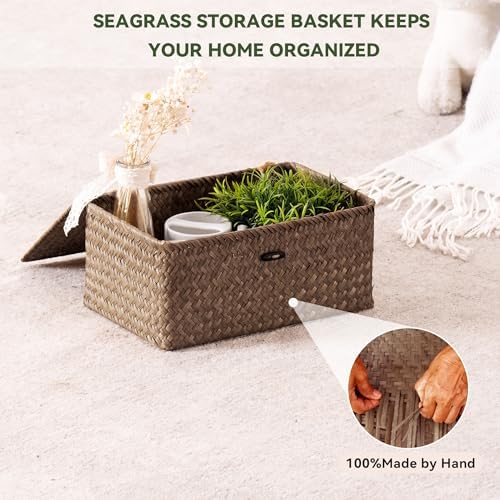 Nonam Small Wicker Basket with Lid, Seagrass Shelf Storage Basket - Image 5