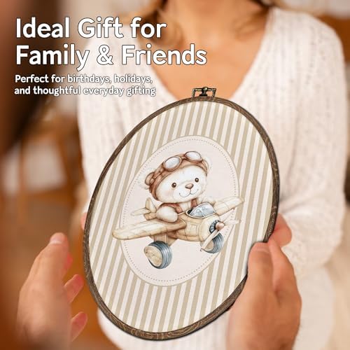 FLAWAFLOMA Vintage Bear Nursery Oval Wall Art Decor, Kids Room Canvas Wall Art - Image 5