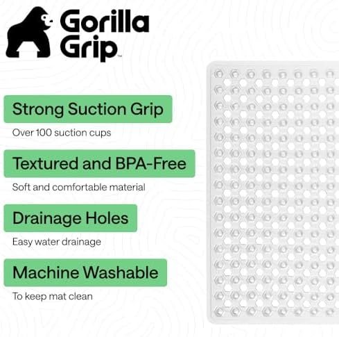 GORILLA GRIP Square Shower Stall Mat, Bathtub Floor Mat, 21x21 Clear - Image 2