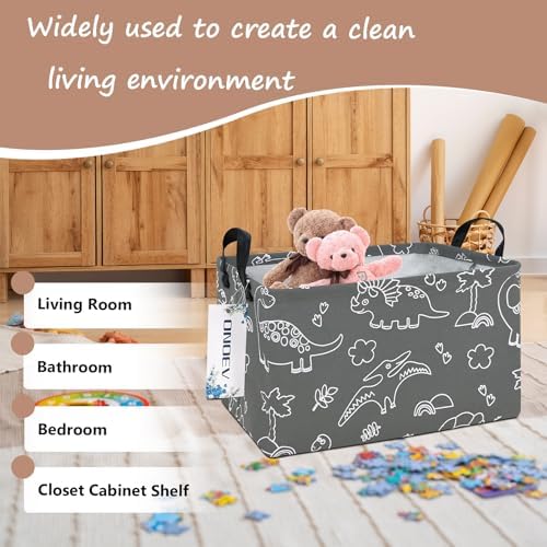 Rectangular Fabric Storage Bin, Foldable Line Dinosaur print Basket - Image 4