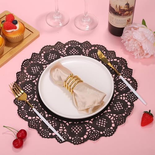 MCEAST 300 Pack Round Black Paper Doilies 13.5 Inches Lace Paper Place Mats - Image 4