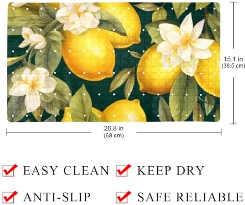Bathtub Mat Non Slip 26.8x15.1In, Lemon Flower Bath Mat - Image 4