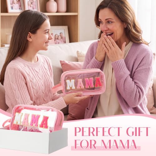 Kacctyen Mama Makeup Bag Mom Pouch Clear Chenille Letter Cosmetic Pouch - Image 6